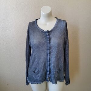 Pete & Greta by Johnny Was Linen Slouchy Button Down Top Size M Grey